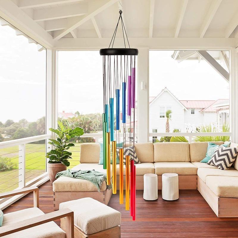 Wind Chime Tubular - กระดิ่งลมอะลูมิเนียมอัลลอยด์ 12 หลอด ดีไซน์สร้างสรรค์ พร้อมตะขอเกี่ยว ระฆังสีทองและสีเงิน