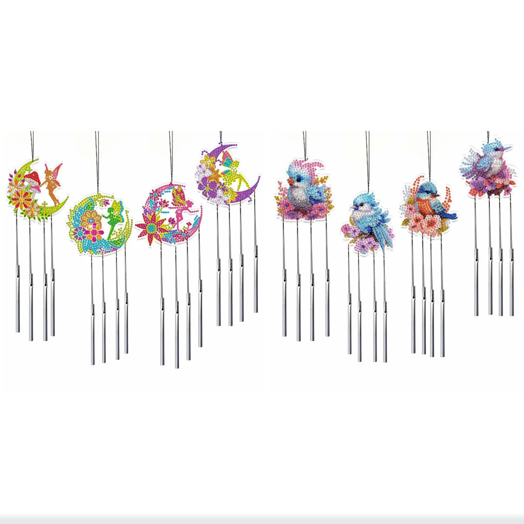 Wind Chime Tubular - ชุดงานฝีมือประดับเพชรรูปผีเสื้อ 4 ชิ้น แบบ DIY, กระดิ่งลมสองด้าน,