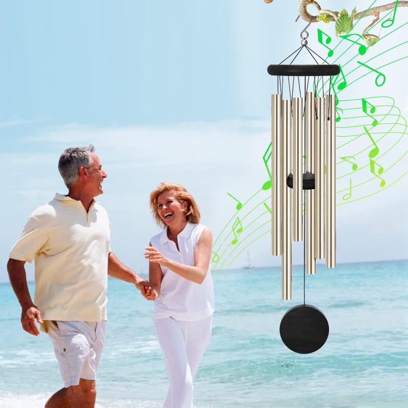 Wind Chime Tubular - 【D】กระดิ่งลม วัสดุไม้แดงและอะลูมิเนียม ท่อโลหะ 6 ท่อ ป้ายแขวนทรงแปดเหลี่ยม