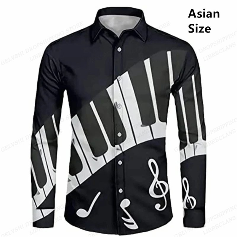 Musical Instrument Hawaii - แขนยาวสีดําฮาวายผู้ชายเสื้อแฟชั่นเพลงฮาวายเสื้อเครื่องดนตรีเสื้อชายหาดเดี่ยว Camisas เสื้อผ้าผู้ชาย