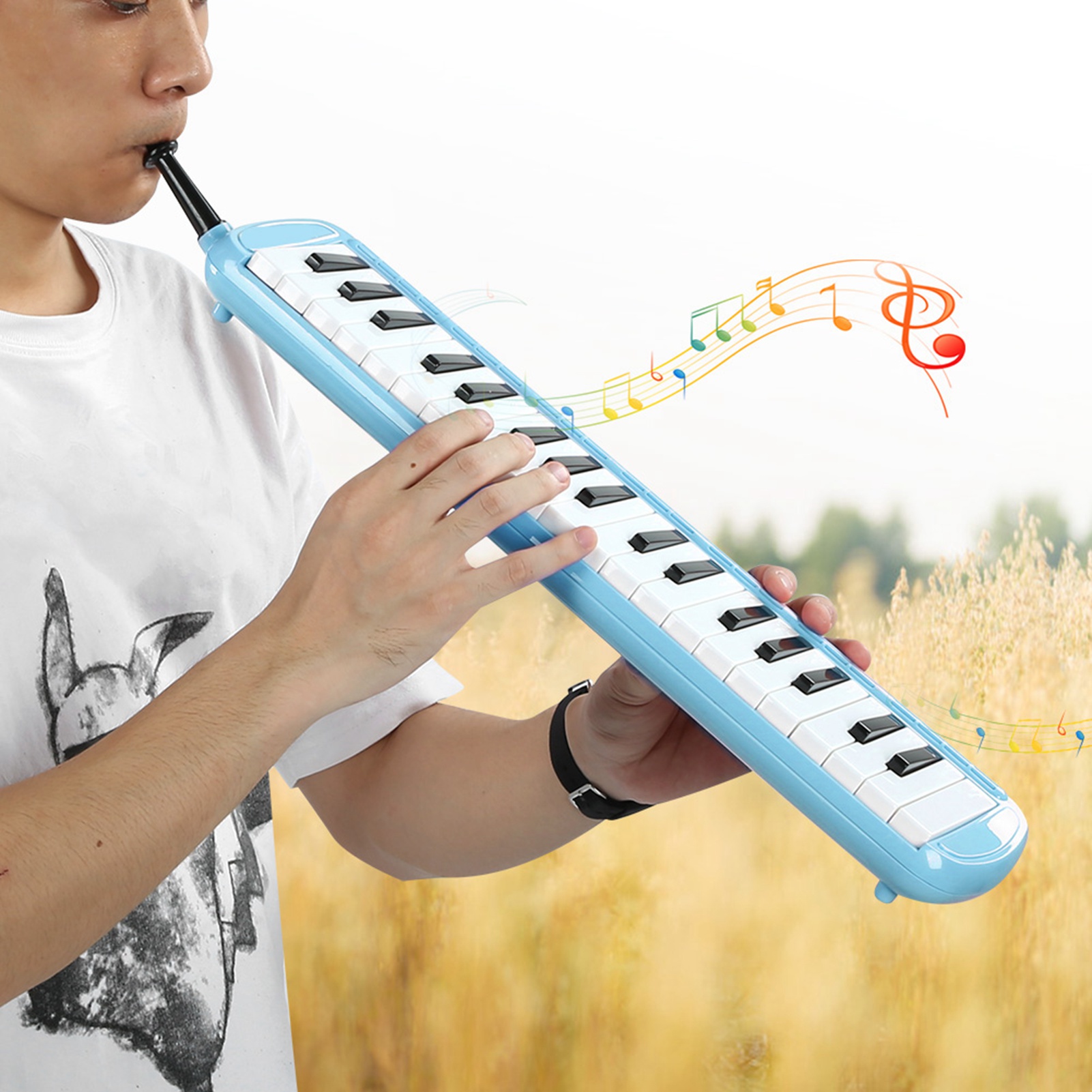 Musical Instrument Reed - เมโลดิก้า 37 คีย์ เครื่องดนตรีลม ตัวเรือนเรซินสีน้ำเงิน ฐานสแตนเลส