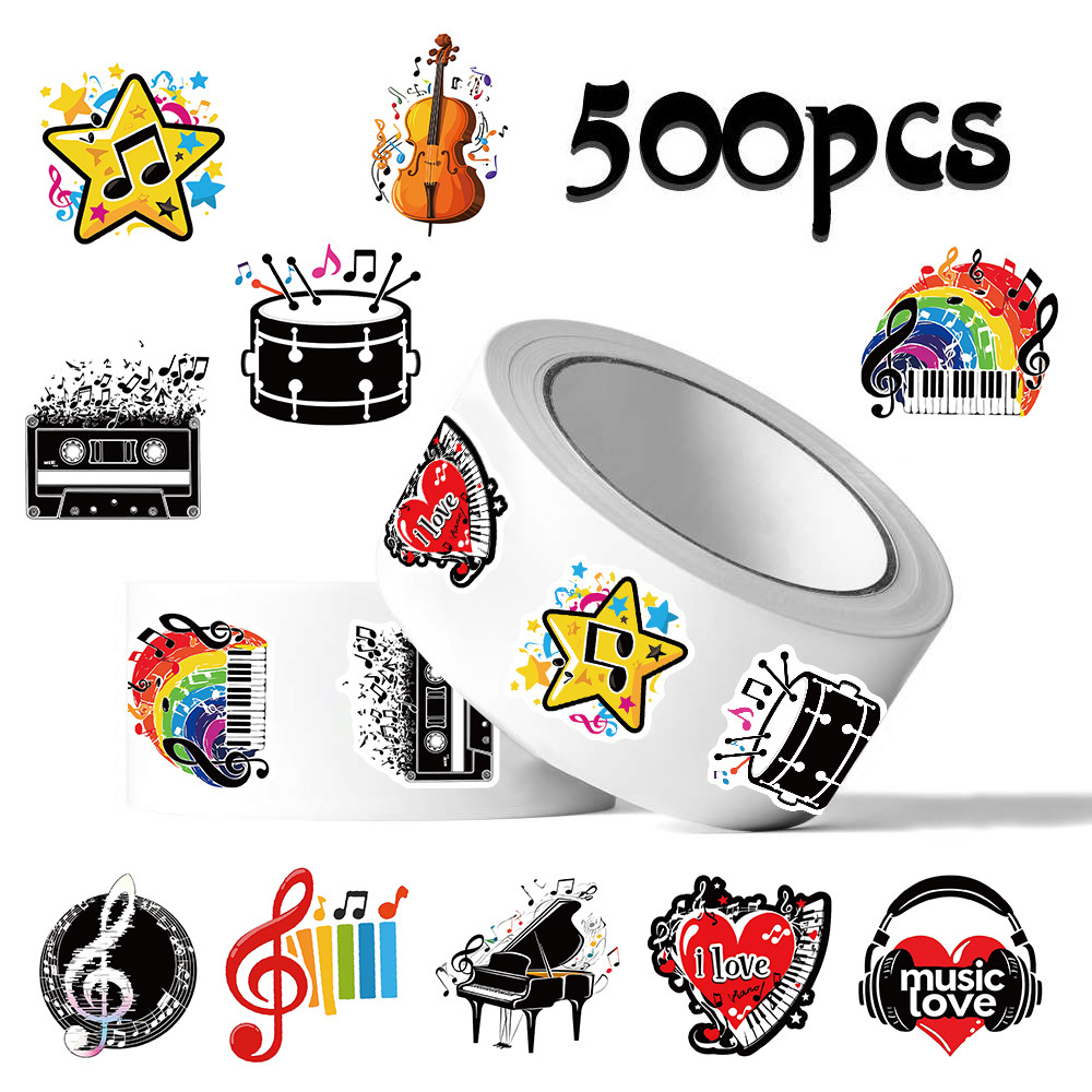 Musical Instrument Diy For Kids - สติกเกอร์ม้วน 500 ชิ้น ลายโน้ตดนตรี สติกเกอร์ DIY