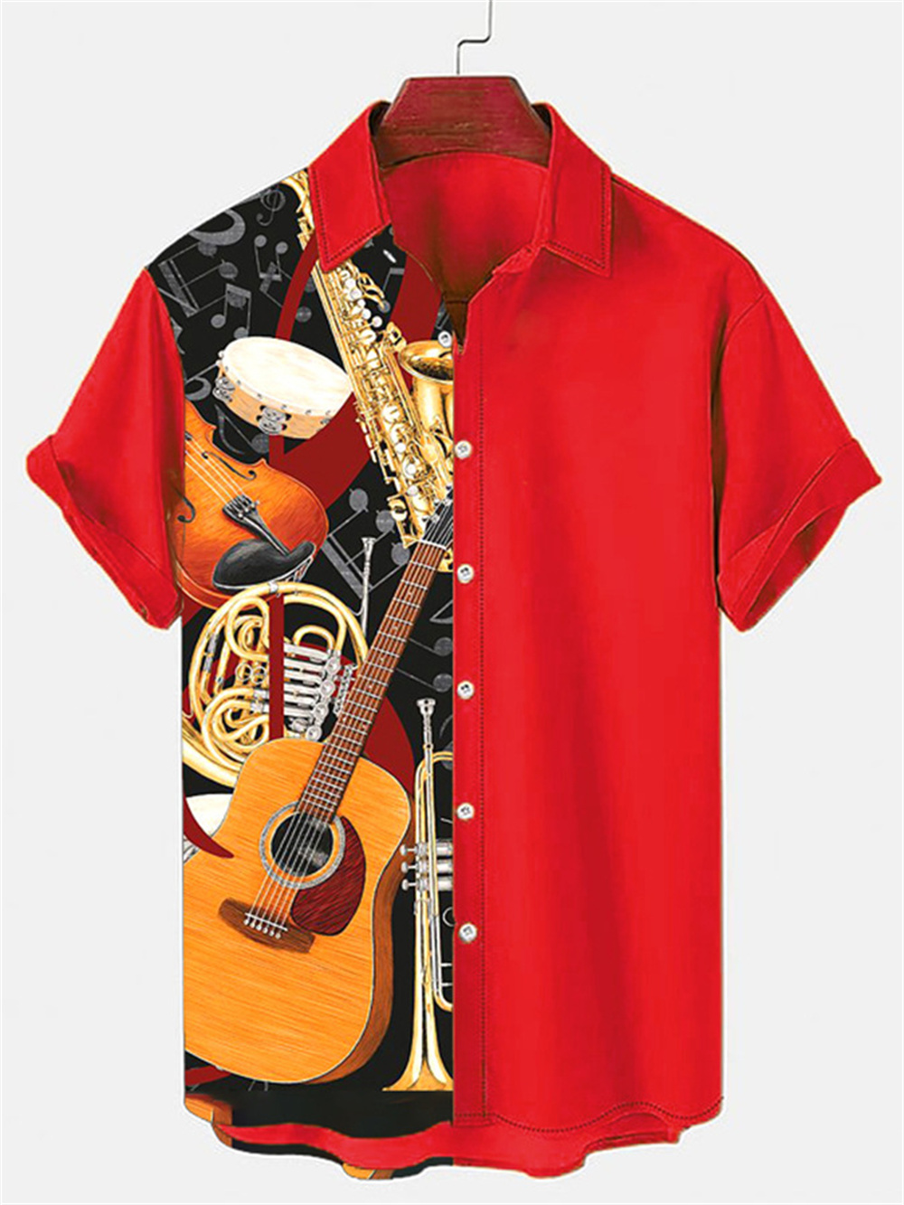 Musical Instrument Hawaii - ฤดูร้อนข้ามพรมแดนใหม่เครื่องดนตรี 3D พิมพ์ฮาวายแขนสั้นผู้ชายขนาดใหญ่หลวม Holiday Beach เสื้อ