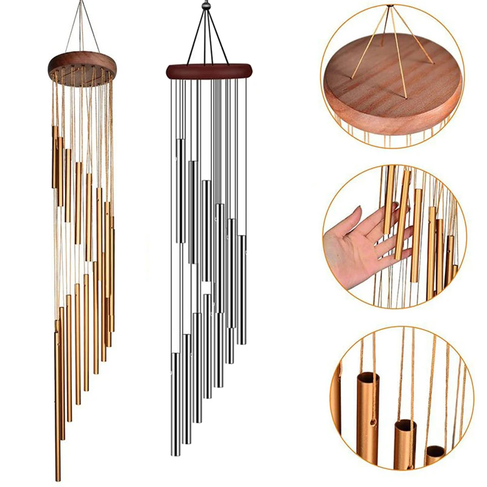 Wind Chime Tubular - 12 โลหะอลูมิเนียมหลอด Wind Chimes กับตะขอ, ตกแต่งสวนกลางแจ้งงานแต่งงานหน้าแรก